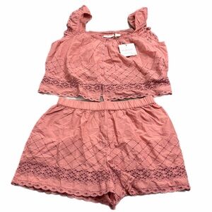 NWT Shabby Chic Eyelet Embroidery Crop Top & Shorts Set (Peach) Size Medium